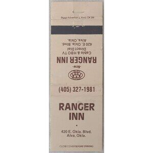 Vintage Matchbook Cover Ranger Inn Alva OK Oklahoma